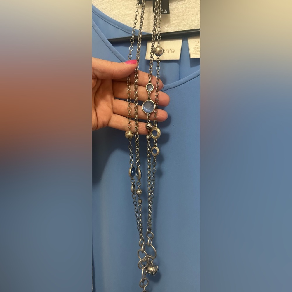 Chico’s Silver adjustable necklace with blue stones